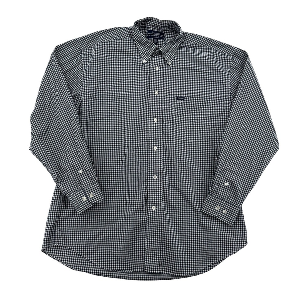 Faconnable Button Down Shirt Mens XL Navy White Gingham Relaxed Fit FT460RSJ012